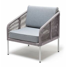 "Канны" кресло плетеное из роупа, каркас алюминий светло-серый (RAL7035) муар, роуп светло-серый круглый, ткань светло-серая | Интернет магазин мебели и декора LifeDekor