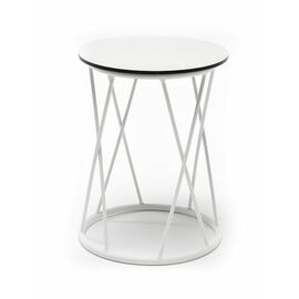 "Колумбия" журнальный стол из HPL круглый Ø40 H55, каркас из стали белый, цвет столешницы "молочный" | Интернет магазин мебели и декора LifeDekor