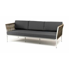 "Касабланка" диван 3-местный плетеный из роупа, каркас алюминий светло-серый (RAL7035) муар, роуп серо-коричневый 23мм, ткань серая | Интернет магазин мебели и декора LifeDekor