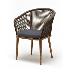 "Марсель" стул плетеный из роупа, основание дуб, роуп темно-серый круглый, ткань темно-серая 027 | Интернет магазин мебели и декора LifeDekor