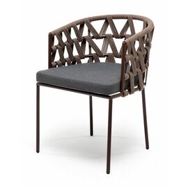 "Диего" стул плетеный из роупа, каркас из стали коричневый (RAL8016) муар, роуп коричневый круглый, ткань темно-серая 027 | Интернет магазин мебели и декора LifeDekor