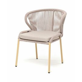 "Милан" стул плетеный из роупа, каркас алюминий (RAL1001), роуп бежевый круглый, ткань бежевая | Интернет магазин мебели и декора LifeDekor