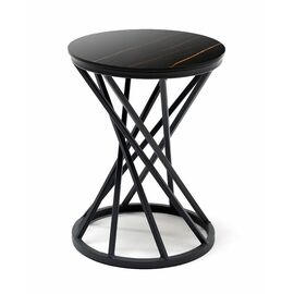 "Сантьяго" журнальный стол из HPL круглый Ø40 H55, каркас из стали темно-серый (RAL 7024), цвет столешницы "черный мрамор" | Интернет магазин мебели и декора LifeDekor