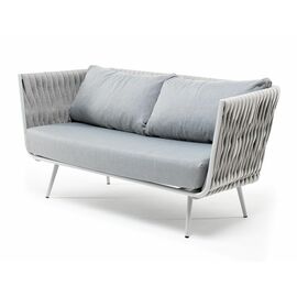 "Монако" диван 2-местный плетеный из роупа, каркас алюминий светло-серый (RAL7035) муар, роуп светло-серый 40 мм, ткань светло-серая | Интернет магазин мебели и декора LifeDekor