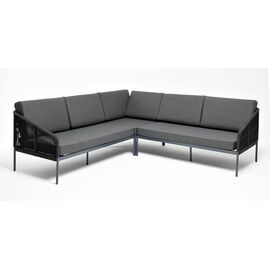 "Канны" диван модульный плетеный из роупа, каркас алюминий темно-серый (RAL7024), роуп темно-серый круглый, ткань темно-серая | Интернет магазин мебели и декора LifeDekor