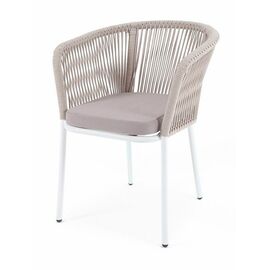 "Марсель" стул плетеный из роупа, каркас алюминий белый муар, роуп бежевый круглый, ткань бежевая 15052 | Интернет магазин мебели и декора LifeDekor