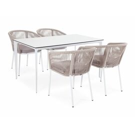 "Малага" обеденная группа на 4 персоны со стульями "Марсель", каркас белый, роуп бежевый | Интернет магазин мебели и декора LifeDekor
