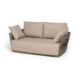 "Форли" диван 2-местный плетеный из роупа, каркас алюминий светло-серый (RAL7035) муар, роуп серо-коричневый 23мм, ткань Mossle бежевая | Интернет магазин мебели и декора LifeDekor