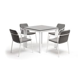 "Венето" обеденная группа на 4 персоны со стульями "Марокко", каркас белый, роуп серый | Интернет магазин мебели и декора LifeDekor