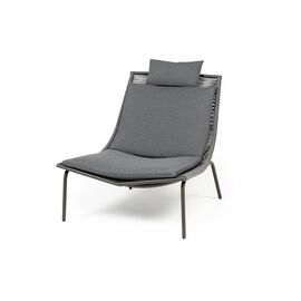 "Авиньон" кресло плетеное из роупа, каркас алюминий серый (RAL7022) муар, роуп серый круглый, ткань темно-серая 027 | Интернет магазин мебели и декора LifeDekor