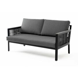 "Сан Ремо" диван 2-местный плетеный из роупа, каркас алюминий темно-серый, роуп серый, ткань серая | Интернет магазин мебели и декора LifeDekor