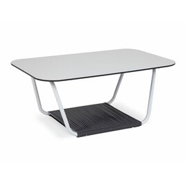 "Гранада" журнальный стол 90х60см из HPL, цвет "молочный", каркас белый муар, роуп темно-серый круглый | Интернет магазин мебели и декора LifeDekor