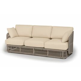 "Альбано" диван 3-местный плетеный из роупа, каркас алюминий светло-серый (RAL7035) муар, роуп серый меланж круглый, ткань Mossle светло-бежевая | Интернет магазин мебели и декора LifeDekor