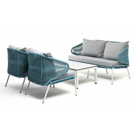 "Милан" лаунж-зона 4-местная плетеная из роупа (веревки), каркас алюминиевый белый, роуп бежевый | Интернет магазин мебели и декора LifeDekor