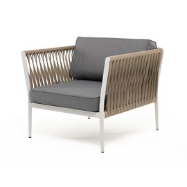 "Касабланка" кресло плетеное из роупа, каркас алюминий светло-серый (RAL7035) шагрень, роуп серо-коричневый 23мм, ткань Neo ash | Интернет магазин мебели и декора LifeDekor