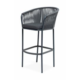 "Бордо" стул барный плетеный из роупа, каркас из стали серый (RAL7022) муар, роуп серый 15мм, ткань серая | Интернет магазин мебели и декора LifeDekor