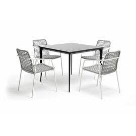 "Малага" обеденная группа на 4 персоны со стульями "Тунис", каркас белый, роуп светло-серый | Интернет магазин мебели и декора LifeDekor