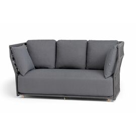 "Лугано" диван 3-местный плетеный из роупа, каркас алюминий темно-серый (RAL7024) муар, роуп темно-серый круглый, ткань темно-серая YB25-0027 | Интернет магазин мебели и декора LifeDekor