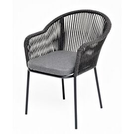"Лион" стул плетеный из роупа, каркас алюминий темно-серый (RAL7024) муар, роуп темно-серый круглый, ткань темно-серая 027 | Интернет магазин мебели и декора LifeDekor