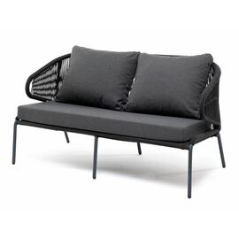 "Милан" диван 2-местный плетеный из роупа, каркас алюминий темно-серый (RAL7024) муар, роуп темно-серый круглый, ткань темно-серая 027 | Интернет магазин мебели и декора LifeDekor