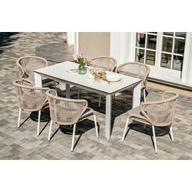 "Венето" обеденная группа на 6 персон со стульями "Милан", каркас белый, роуп бежевый | Интернет магазин мебели и декора LifeDekor