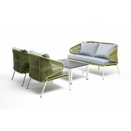 "Милан" лаунж-зона 4-местная плетеная из роупа (веревки), каркас алюминиевый светло-серый, роуп салатовый меланж | Интернет магазин мебели и декора LifeDekor