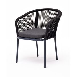 "Марсель" стул плетеный из роупа, каркас алюминий темно-серый (RAL7024) шагрень, роуп темно-серый круглый, ткань темно-серая | Интернет магазин мебели и декора LifeDekor