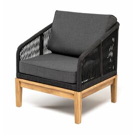 "Канны" кресло плетеное из роупа, основание дуб, роуп темно-серый круглый, ткань темно-серая 027 | Интернет магазин мебели и декора LifeDekor