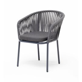 "Бордо" стул плетеный из роупа, каркас алюминий серый (RAL7022) муар, роуп серый 15мм, ткань темно-серая 027 | Интернет магазин мебели и декора LifeDekor
