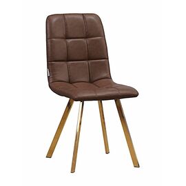 Стул LUCAS экокожа коричневый, каркас квадрат золото | Интернет магазин мебели и декора LifeDekor