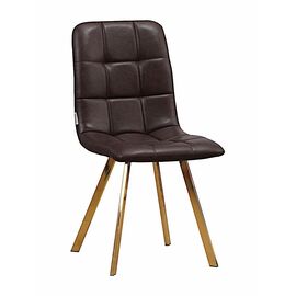 Стул LUCAS экокожа темно-коричневый, каркас квадрат золото | Интернет магазин мебели и декора LifeDekor