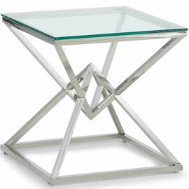 Столик журнальный SABINE прозрачное стекло 55*55*55, каркас серебро | Интернет магазин мебели и декора LifeDekor