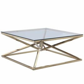 Столик журнальный SABINE прозрачное стекло 90*90*45, каркас золото | Интернет магазин мебели и декора LifeDekor