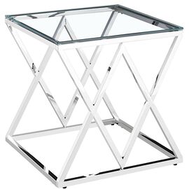 Столик журнальный LIVIA прозрачное стекло 55*55*55, каркас серебро | Интернет магазин мебели и декора LifeDekor