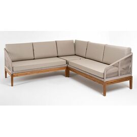 "Канны" диван модульный плетеный из роупа, основание дуб, роуп бежевый круглый, ткань бежевая 15052 | Интернет магазин мебели и декора LifeDekor