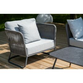 "Багамы" кресло плетеное из роупа, каркас алюминий темно-серый (RAL7024) муар, роуп серый 15мм, ткань светло-серая | Интернет магазин мебели и декора LifeDekor