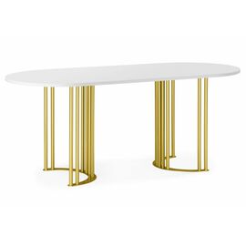 Стол деревянный Хьюго О 160 х 90 белая шагрень пленка / золотые ноги | Интернет магазин мебели и декора LifeDekor