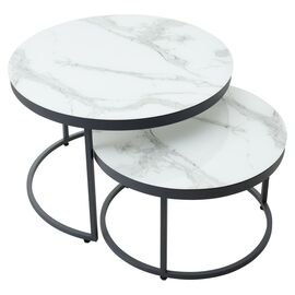 Журнальный столик Эрвин (комплект) Белый мрамор, стекло/ каркас графит | Интернет магазин мебели и декора LifeDekor