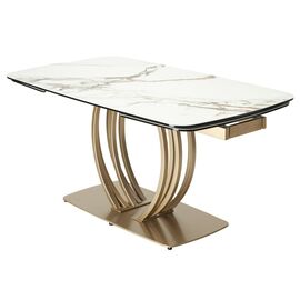 Стол MATERA 160 KL-188 Контрастный мрамор матовый, итальянская керамика/ каркас цвета шампань М-City | Интернет магазин мебели и декора LifeDekor