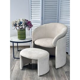 Кресло+оттоманка HUG AT5139-09 Св. бежевый, ткань/каркас металл в обивке AT5139-09 ®DISAUR | Интернет магазин мебели и декора LifeDekor