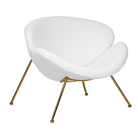 Кресло дизайнерское DOBRIN EMILY, белый (букле) ткань, золотое основание, Вариант: белый (букле) ткань, золотое основание | Интернет магазин мебели и декора LifeDekor