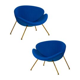 Набор 2 шт Кресло дизайнерское DOBRIN EMILY, синяя ткань AF6, золотое основание, Вариант: синяя ткань AF6, золотое основание | Интернет магазин мебели и декора LifeDekor