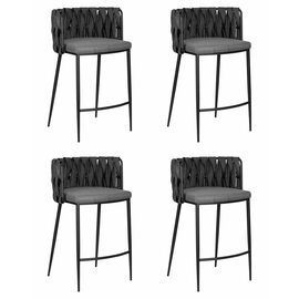 Набор 4 шт Стул полубарный DOBRIN AMELIA COUNTER, серая ткань (F-48), темно-серый винтажный PU (MF-12), Вариант: серая ткань (F-48), темно-серый винтажный PU (MF-12) | Интернет магазин мебели и декора LifeDekor