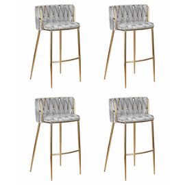 Набор 4 шт Стул барный DOBRIN EMMA GOLD, светло-серый велюр (135-37), Вариант: светло-серый велюр (135-37) | Интернет магазин мебели и декора LifeDekor