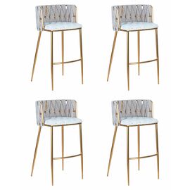 Набор 4 шт Стул барный DOBRIN EMMA GOLD, белый PU (T-01), белая ткань (F-49), Вариант: белый PU (T-01), белая ткань (F-49) | Интернет магазин мебели и декора LifeDekor