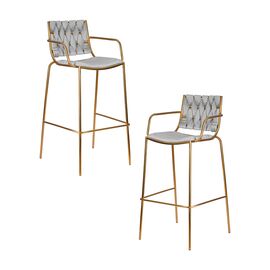 Набор 2 шт Стул барный DOBRIN MILLER GOLD, cветло-серый велюр (135-37), Вариант: cветло-серый велюр (135-37) | Интернет магазин мебели и декора LifeDekor