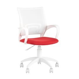 Кресло офисное Topchairs ST-BASIC-W спинка белая сетка сиденье красная ткань крестовина белый пластик | Интернет магазин мебели и декора LifeDekor
