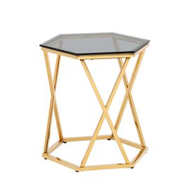 Журнальный столик Круз 48*42 стекло smoke сталь золото | Интернет магазин мебели и декора LifeDekor