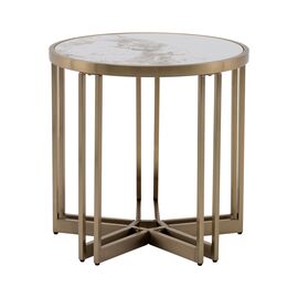 Журнальный столик Алиада 55х55 см светлая керамика сталь шампань | Интернет магазин мебели и декора LifeDekor