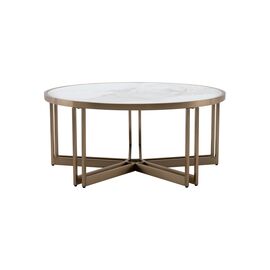 Журнальный столик Алиада 90х90 см светлая керамика сталь шампань | Интернет магазин мебели и декора LifeDekor